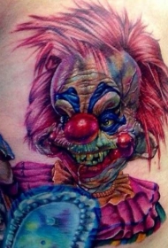 背部可怕的彩色小丑纹身图案