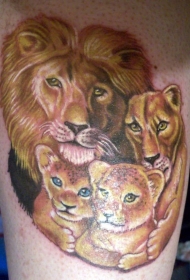 美丽的狮子家族彩色纹身图案
