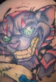 彩色的柴郡猫头像手臂纹身图案