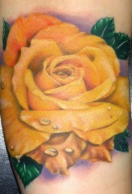 绝对现实的美丽黄玫瑰纹身图案