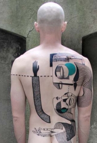 背部五彩缤纷的各种数字线条纹身图案