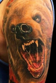 手臂写实的愤怒熊头像纹身图案