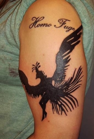 大臂黑色飞行鸟人纹身图案