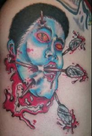 彩绘亚洲男子生首纹身图案