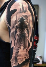 手臂很酷的幻想世界黑白神秘战士纹身图案
