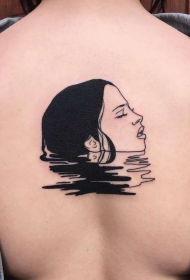 背部黑色简约的游泳女子纹身图案