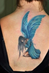 蓝色悲伤的精灵背部纹身图案