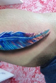 手臂可爱明亮的蓝色羽毛纹身图案