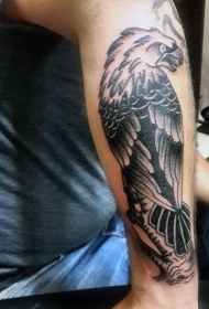 手臂黑白鹰与树桩纹身图案