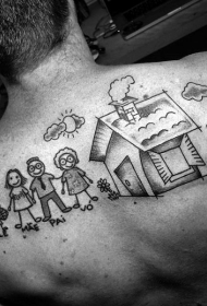 背部有趣的卡通大家庭纹身图案