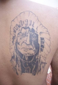 背部印度部落首席肖像纹身图案