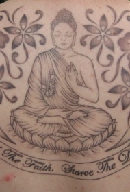 背部如来佛祖与花卉纹身图案