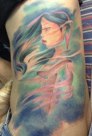 侧肋非常美丽的亚洲女性纹身图案