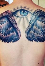 肩部和背部眼睛与乌鸦翅膀纹身图案
