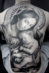 背部写实风格的宗教人物纹身图案