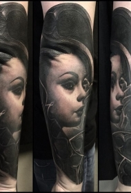 手臂黑灰亚洲艺妓肖像纹身图案