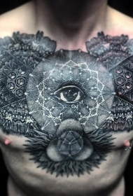 男性胸部眼睛与各种观赏几何纹身图案