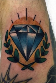 蓝色的小钻石与太阳植物手臂纹身图案