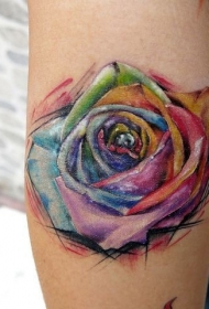 手臂水彩画般的七彩小玫瑰纹身图案