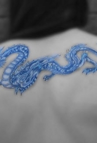 背部精美的蓝色龙纹身图案
