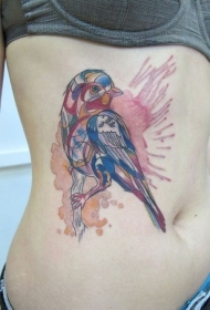 腹部水彩可爱的小鸟纹身图案
