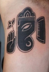 手臂黑色的印度宗教符号纹身图案