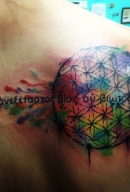 背部生动的彩色生命之花字母纹身图案