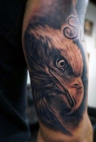 手臂黑色的鹰头部纹身图案