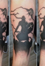 手臂卡通风格黑白神秘神圣战士纹身图案