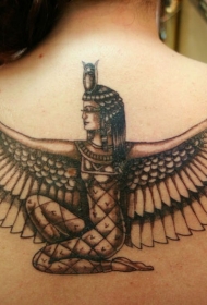 背部埃及翅膀神像女人纹身图案