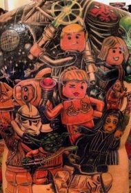 背部五彩的星球大战主题与乐高卡通纹身图案