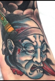 脚背亚洲传统日式生首彩绘纹身图案