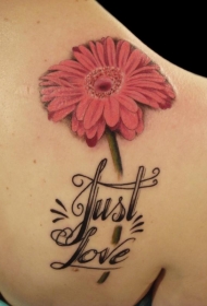 美丽的粉红色雏菊花与字母纹身图案