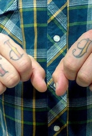 手指彩色的英文字母纹身图案
