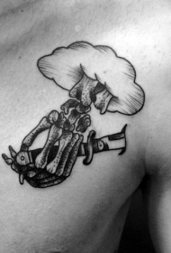 胸部雕刻风格黑色云朵匕首与骷髅手纹身图案
