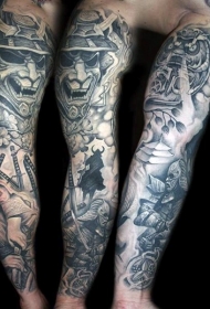 手臂亚洲风格的各种恶魔武士纹身图案