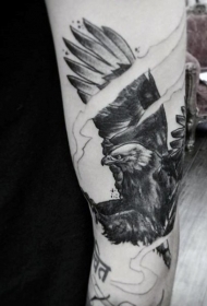 手臂辉煌的黑白老鹰纹身图案