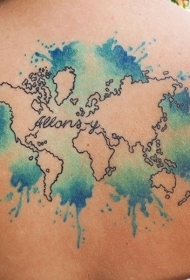 可爱的彩色世界地图背部纹身图案