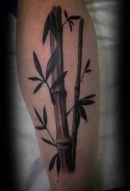 小腿写实逼真的竹子纹身图案