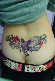 背部蝴蝶与枫叶彩色纹身图案