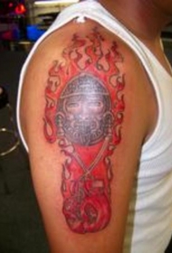 大臂阿兹特克人战神彩色纹身图案