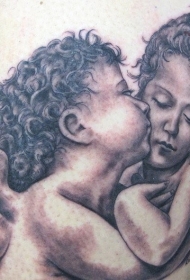 超现实的亲吻天使宝贝纹身图案