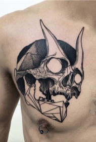 胸部雕刻风格黑色恶魔骨架纹身图案