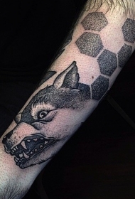 点刺风格黑色邪恶的狼几何纹身图案