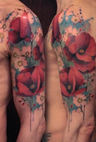 男性手臂美丽的彩色天然花卉纹身图案