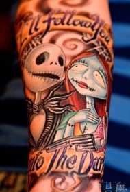 手臂可爱的彩色卡通僵尸新娘纹身图案