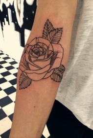 手臂简单的黑色线条玫瑰花纹身图案