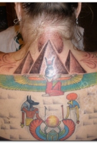 背部简单彩色的各种埃及符号标志纹身图案