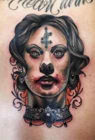背部新传统彩色的僵尸女郎纹身图案