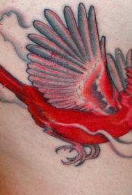 红色鲜艳的小鸟纹身图案